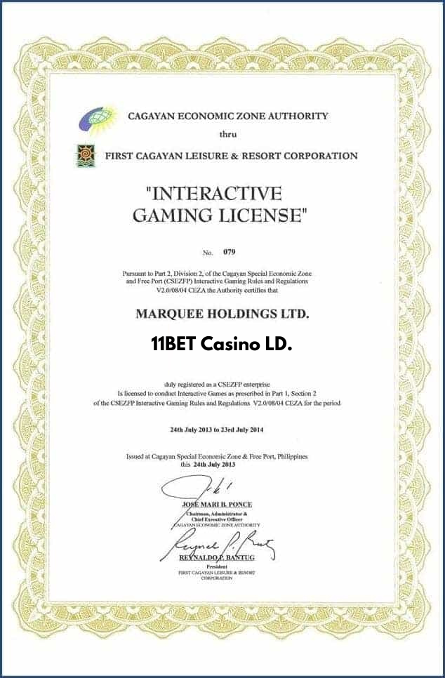 Giấy phép FCLRC của 11BET LD.