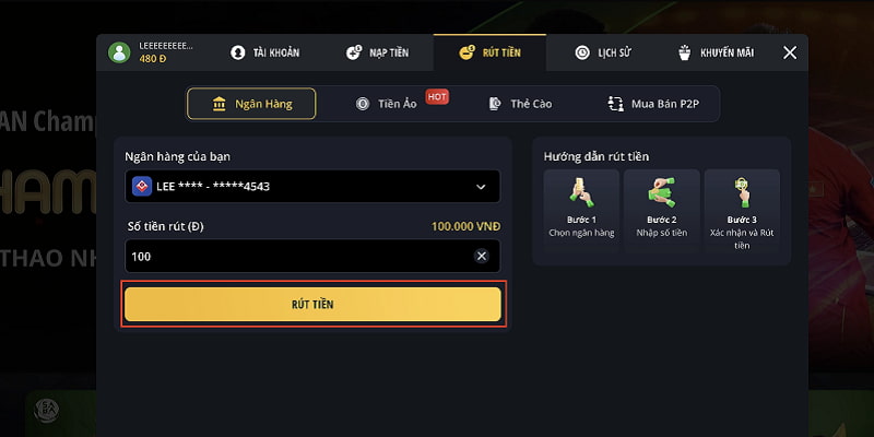 3 bước đổi thưởng về ngân hàng