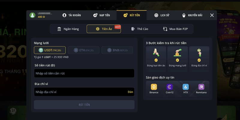 Đổi thưởng trực tiếp về tiền ảo
